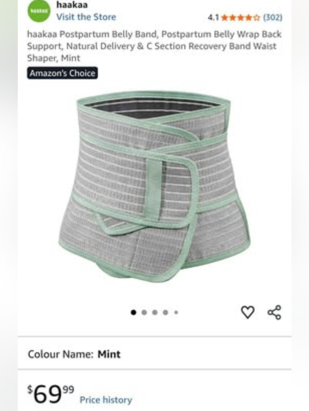 haakaa Mint Postpartum Belly Band - Supportive Waist Wrap